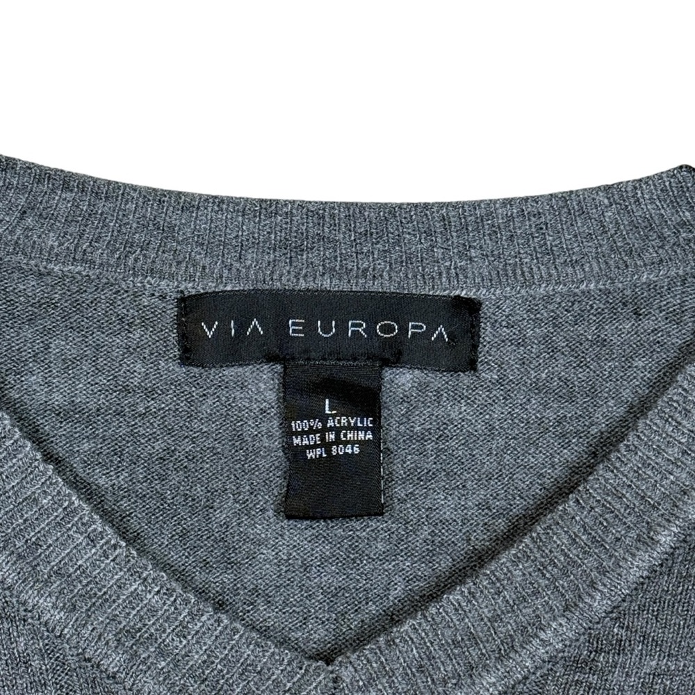 VIA Europa Mens Grey V-Neck Pullover Sweater Size Large - Picture 6 of 7